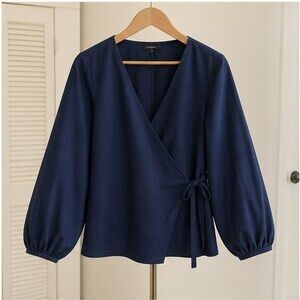 Navy Puff Sleeve Top